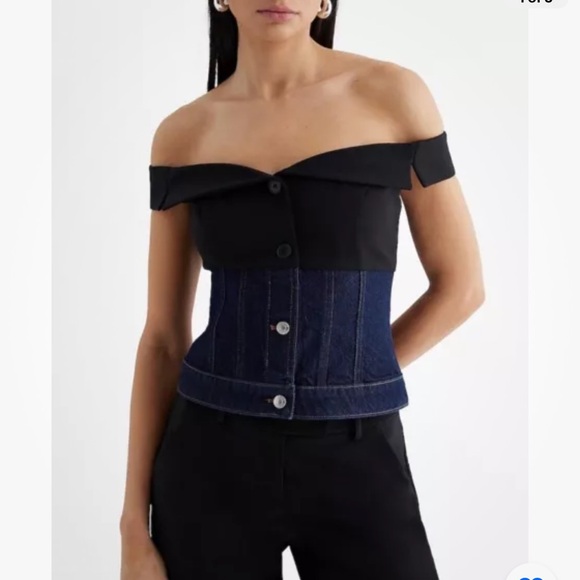 Express Tops - Express Blouse Women Blue Denim Twill Off the Shoulder Button Front Corset Top 2